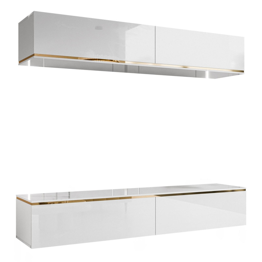 AURORA hängende Wohnwand weiß hochglanz