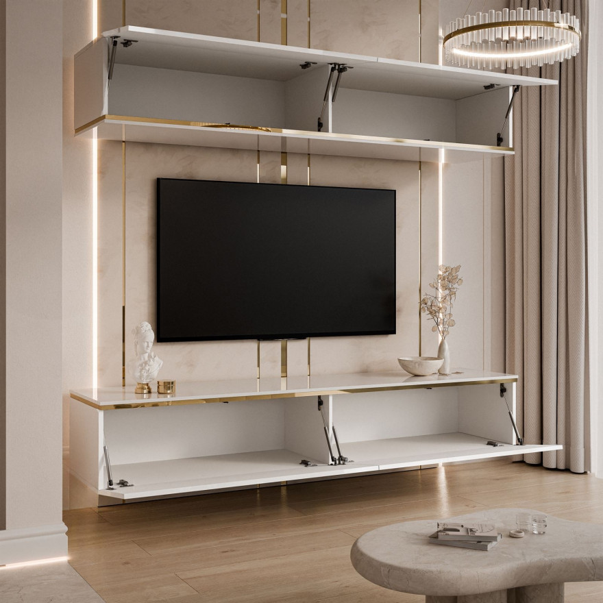 AURORA hängende Wohnwand weiß hochglanz