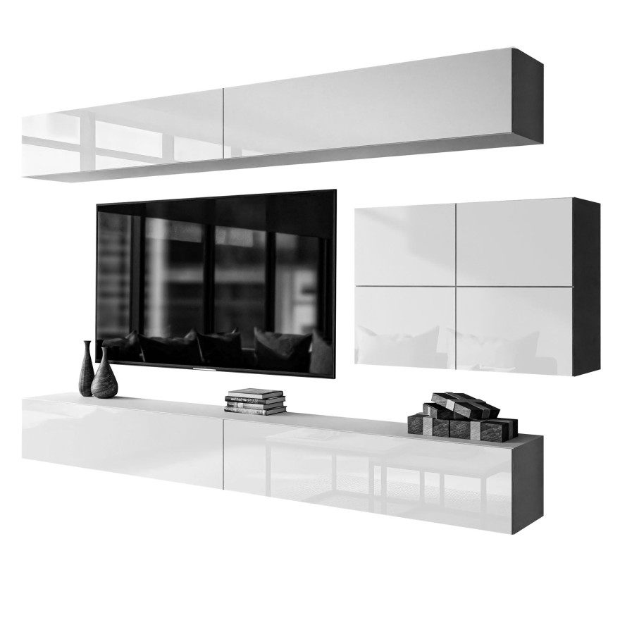 TV-Wohnwand COLGANTE IV weiß Hochglanz mit LED TV-Wohnwand COLGANTE IV weiß Hochglanz mit LED