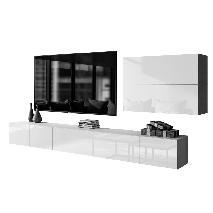 TV-Wohnwand COLGANTE VI weiß Hochglanz mit LED