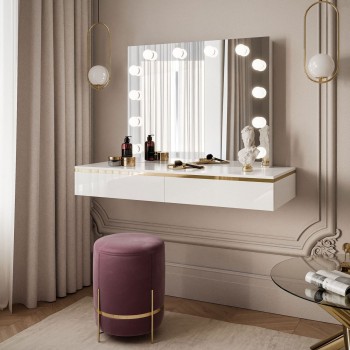 Hängender Schminktisch AURORA ELITE mit Spiegel, weiß glänzend Hängender Schminktisch AURORA ELITE mit Spiegel, weiß glänzend