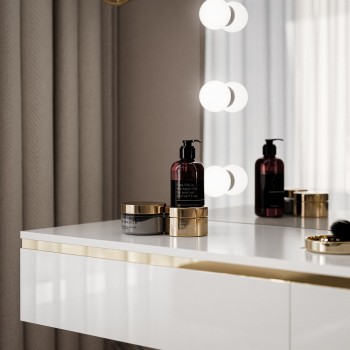 Hängender Schminktisch AURORA ELITE mit Spiegel, weiß glänzend Hängender Schminktisch AURORA ELITE mit Spiegel, weiß glänzend