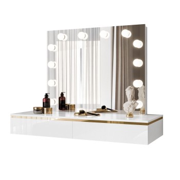 Hängender Schminktisch AURORA ELITE mit Spiegel, weiß glänzend Hängender Schminktisch AURORA ELITE mit Spiegel, weiß glänzend