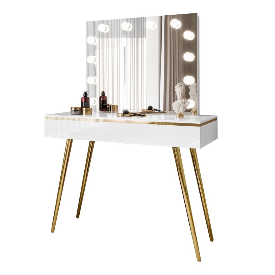 AURORA-S ELITE  Schminktisch mit Spiegel weiß hochglanz AURORA-S ELITE  Schminktisch mit Spiegel weiß hochglanz