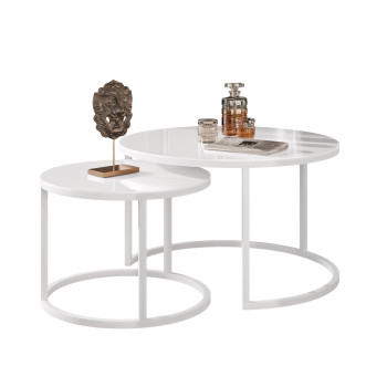 Rounder Couchtisch 2in1 CIRI GLASS mit schwarzem und weißem Gestell