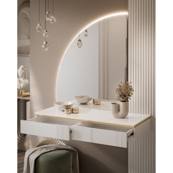 AURORA-Q hängender Schminktisch mit Spiegel, weiß glänzend