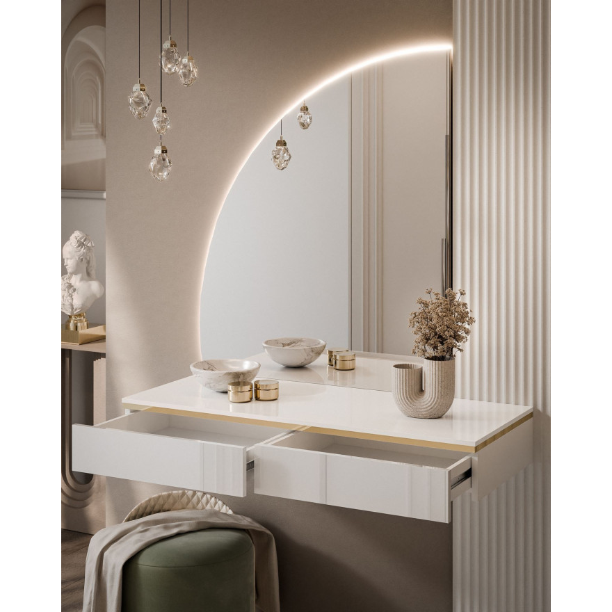 AURORA-Q hängender Schminktisch mit Spiegel, weiß glänzend