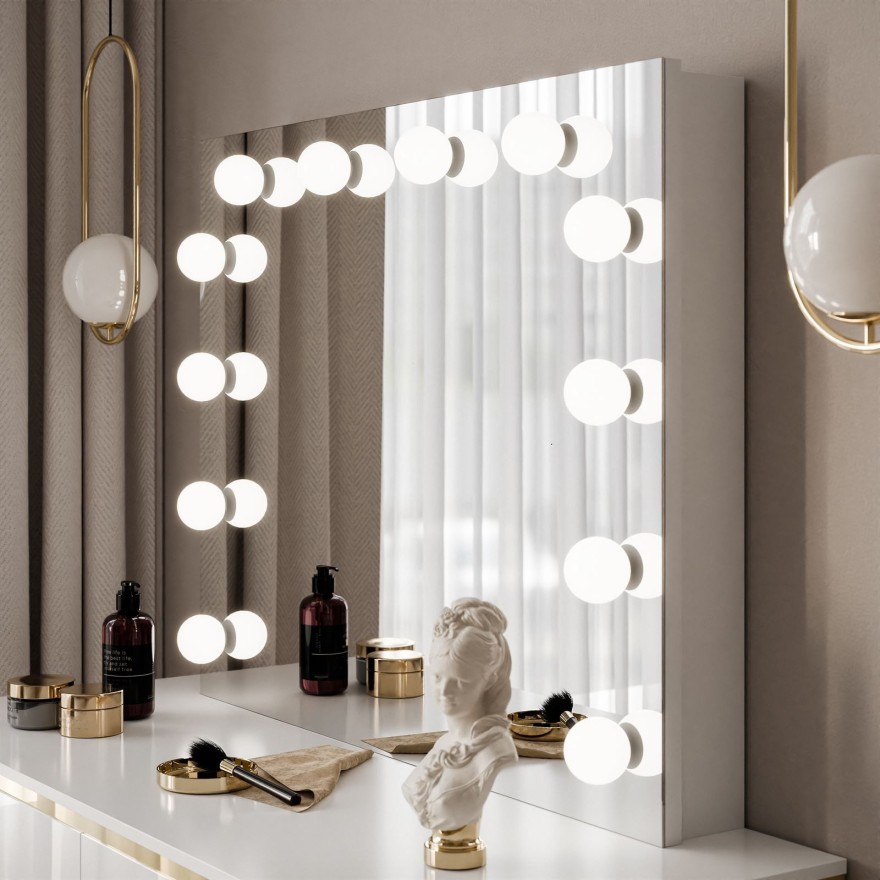 AURORA GOLD ELITE Schminktisch mit Spiegel weiß hochglanz AURORA GOLD ELITE Schminktisch mit Spiegel weiß hochglanz