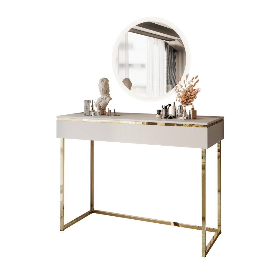 AURORA GOLD Schminktisch auf einem goldenen Gestell