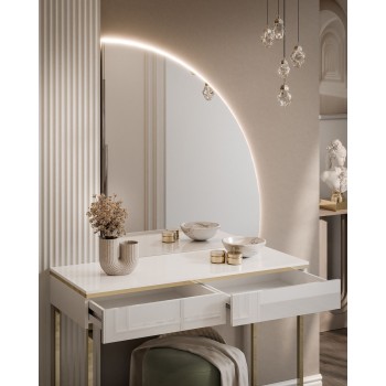 AURORA-Q GOLD Schminktisch, weiß glänzend auf goldenem Gestell