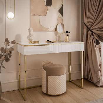 AURORA GOLD Konsole in weiß Hochglanz auf einem goldenen Gestell