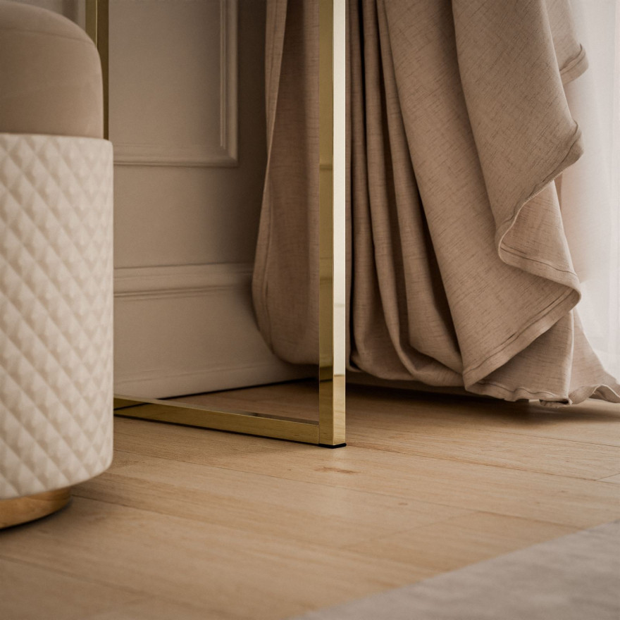 AURORA GOLD Konsole in weiß Hochglanz auf einem goldenen Gestell