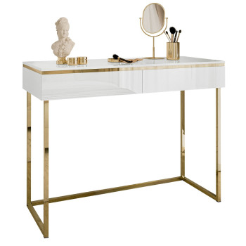 AURORA GOLD Konsole in weiß Hochglanz auf einem goldenen Gestell