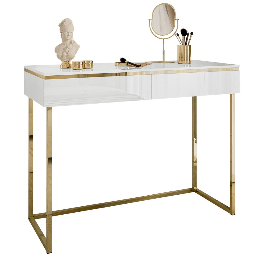 AURORA GOLD Konsole in weiß Hochglanz auf einem goldenen Gestell