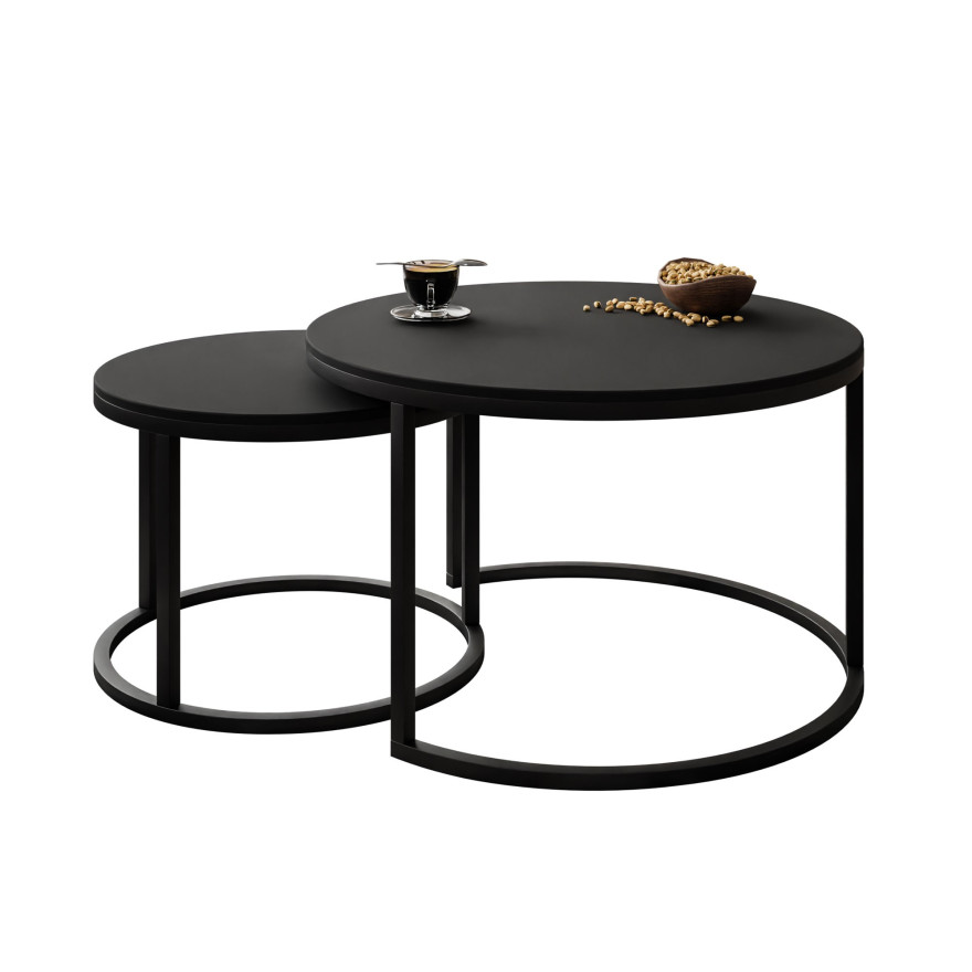 Runder Couchtisch CIRI SLIM 2in1 mattschwarz