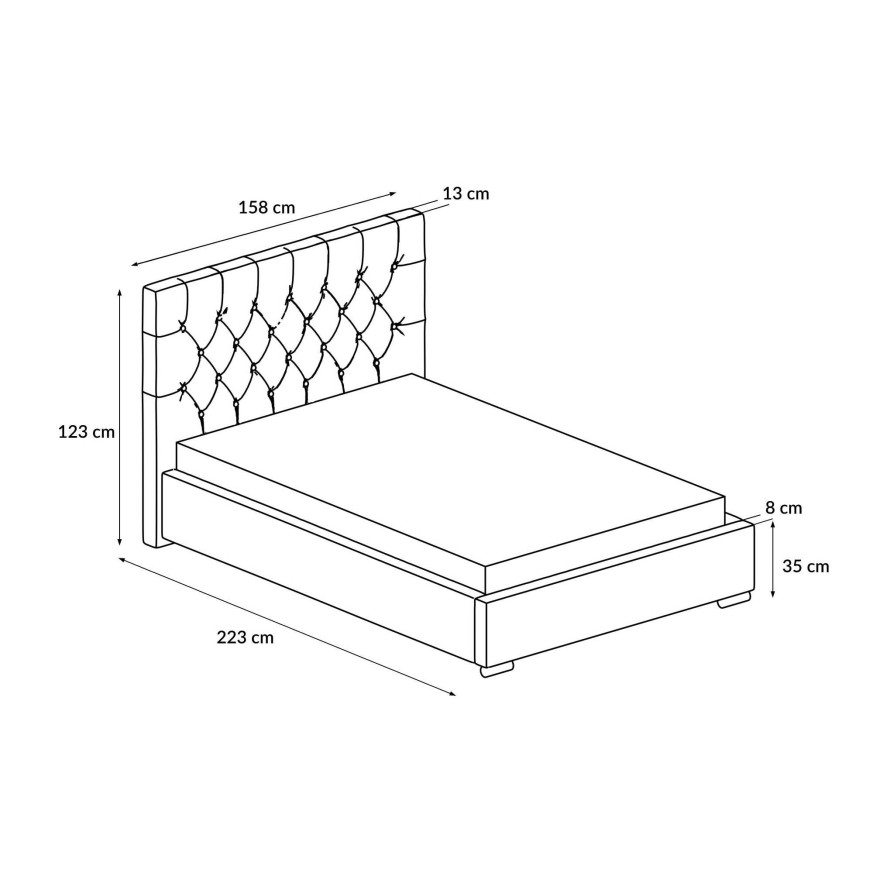 Doppelbett GLAMOUR Polsterbett mit Kristallknöpfen