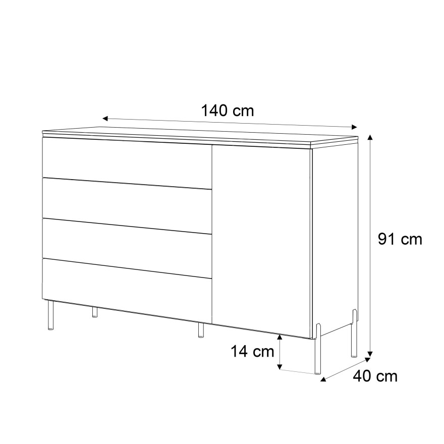 Kommode AURORA mit Schubladen weiß glänzend auf Beinen