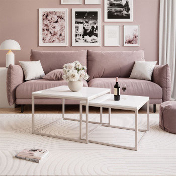 Couchtisch YOSHI GLASS 2 in1 mit einem Gestell in Kaschmir