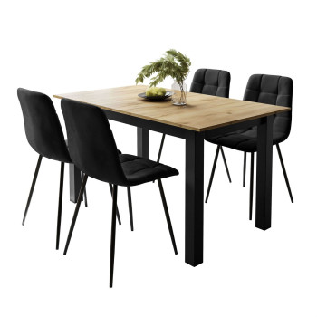 Esszimmer Set Klapptisch + 4 Stühle ARTON II Schwarz / Craft Gold Eiche Esszimmer Set Klapptisch + 4 Stühle ARTON II Schwarz / Craft Gold Eiche