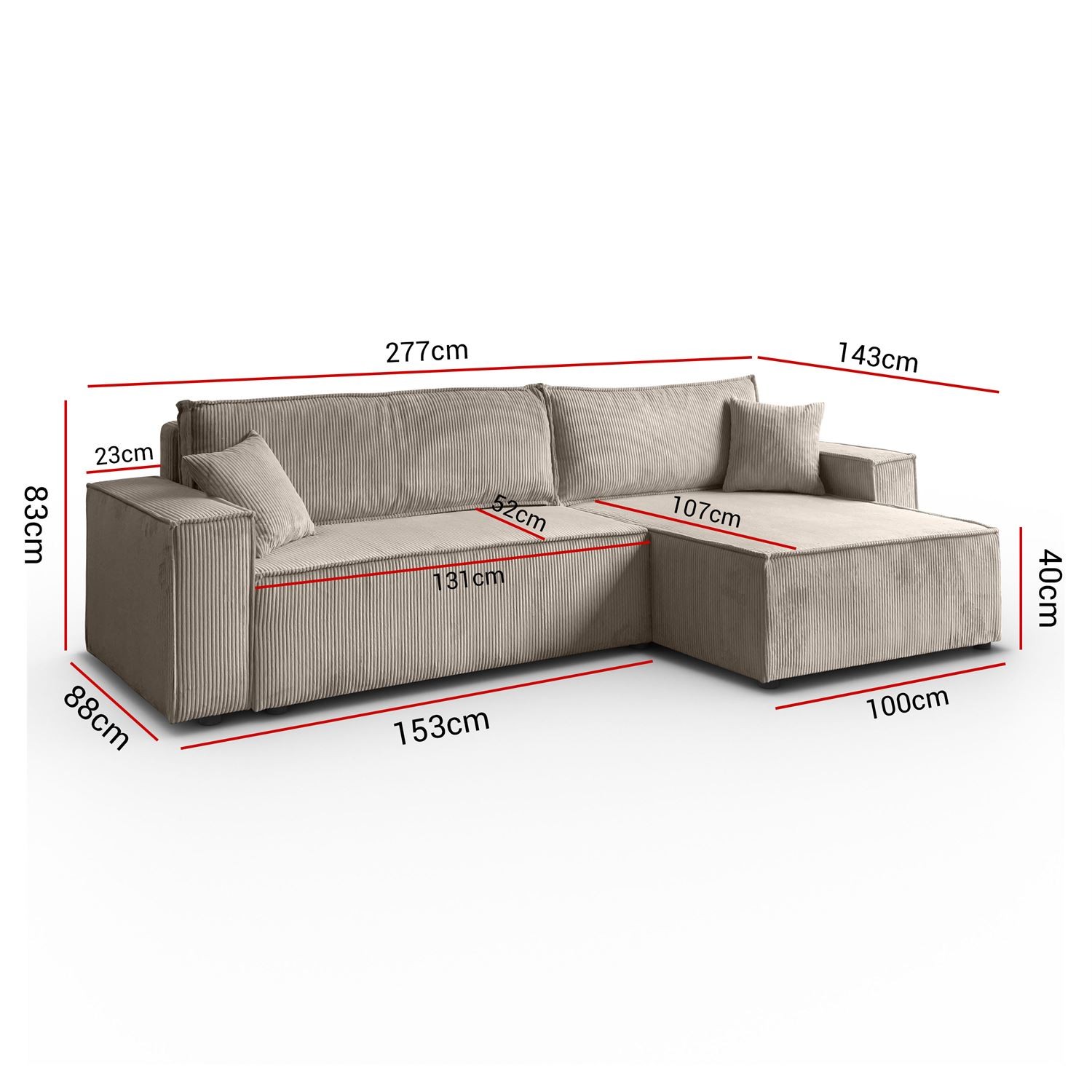 Gepolstertes Ecksofa CARLOS XL Cord