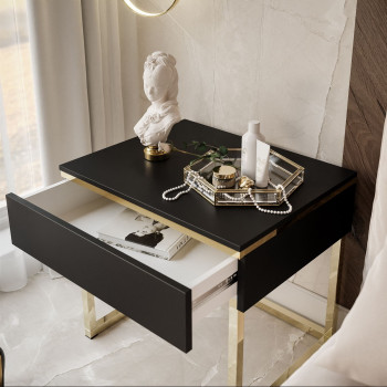 Nachttisch AURORA auf Goldgestell schwarz matt
