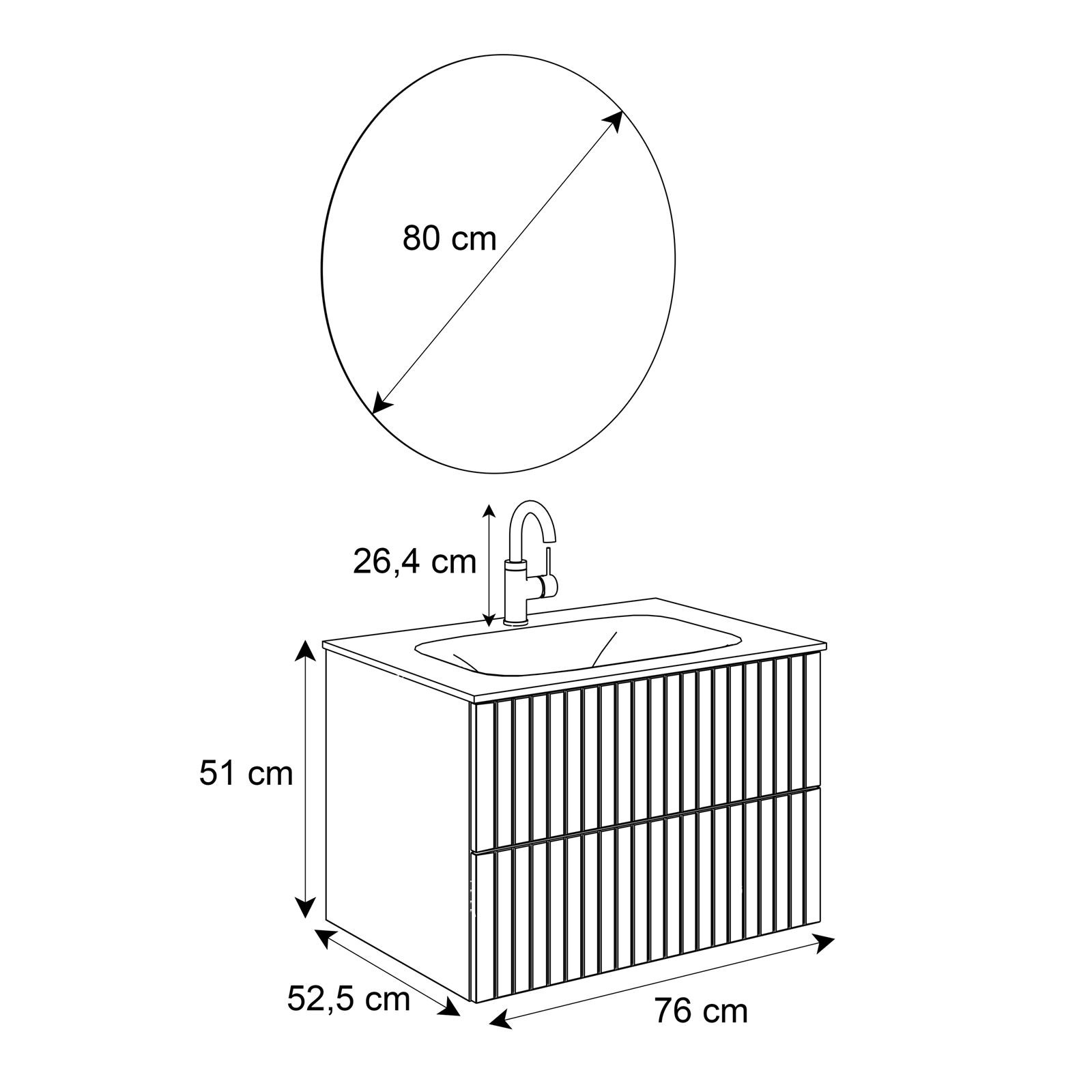 ESPEJO 76 cm wandhängender Badezimmerschrank mit Spiegel