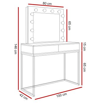 Schminktisch BLANCO GLAMOUR mit Spiegel und LED-Beleuchtung Schminktisch BLANCO GLAMOUR mit Spiegel und LED-Beleuchtung