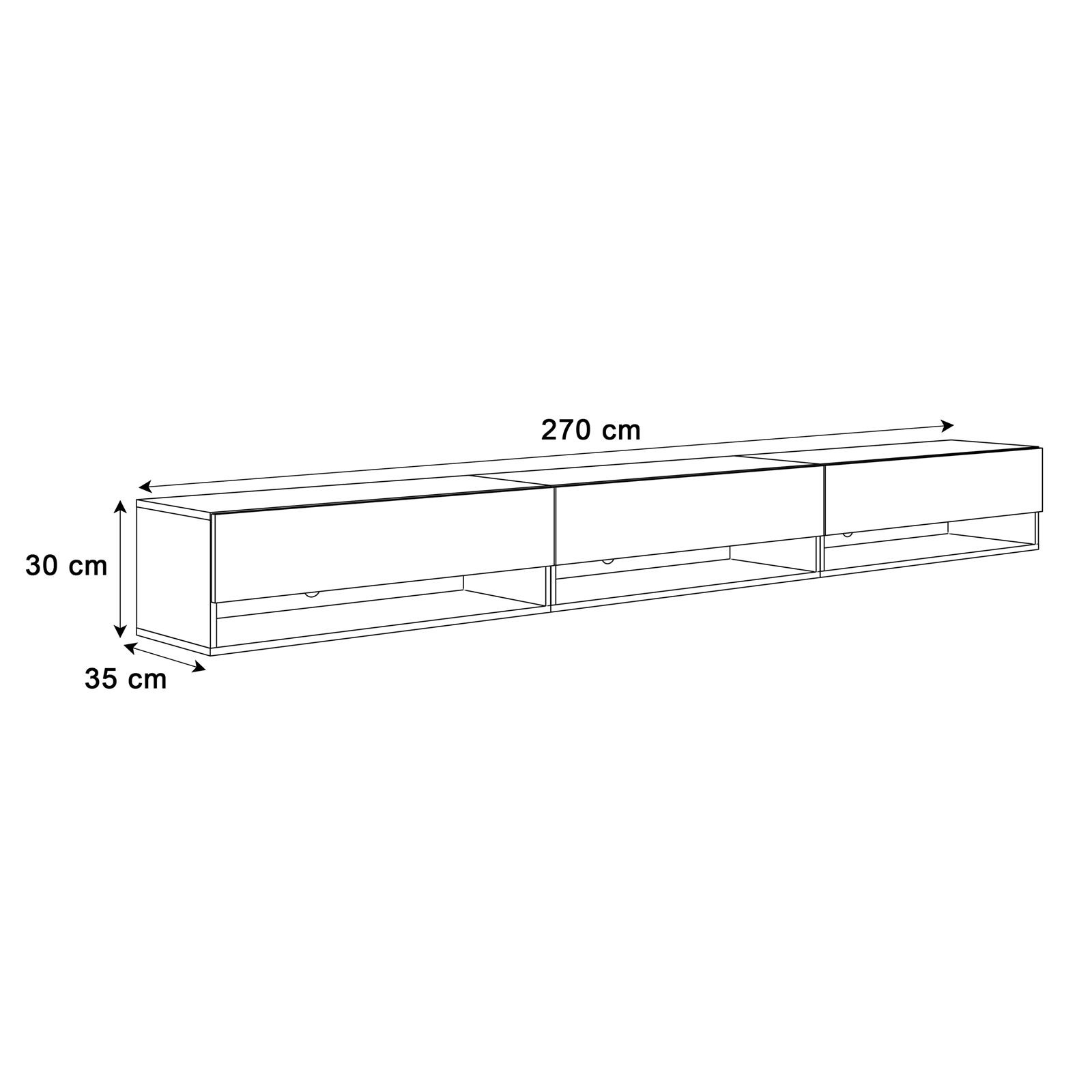 RTV Hängeschrank CALANTE 270 cm mit LED-Beleuchtung