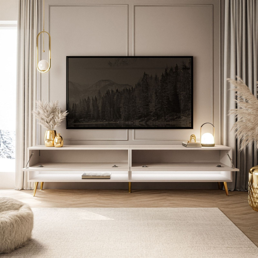 RTV Schrank CALANTE 180 cm auf Beinen Kaschmir / goldene schräge Beine RTV Schrank CALANTE 180 cm auf Beinen Kaschmir / goldene schräge Beine