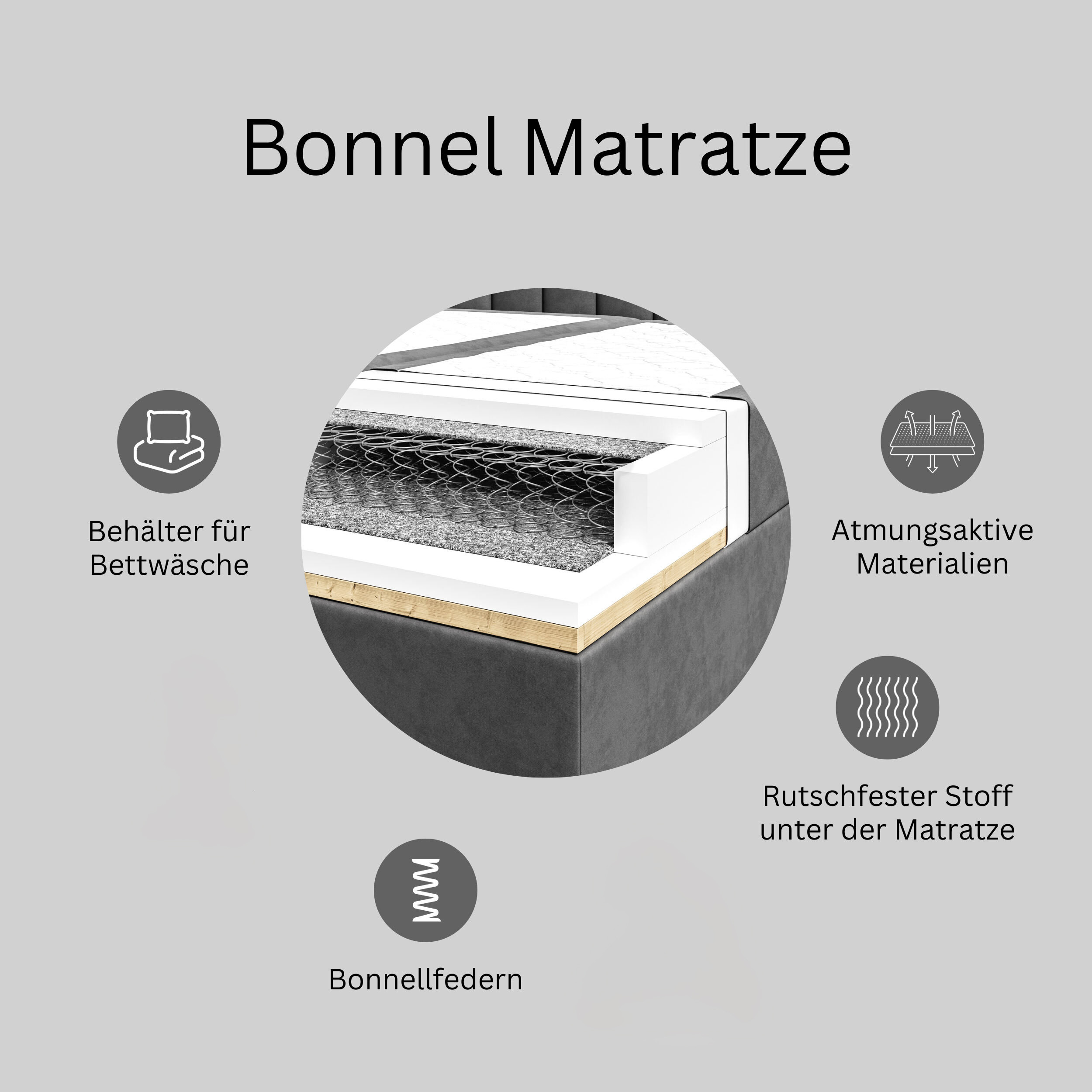 Kontinentalbett ASHLEY II mit Bonellmatratze