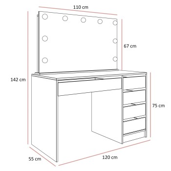 Schminktisch MADA ELITE KASCHMIR mit Spiegel und Beleuchtung