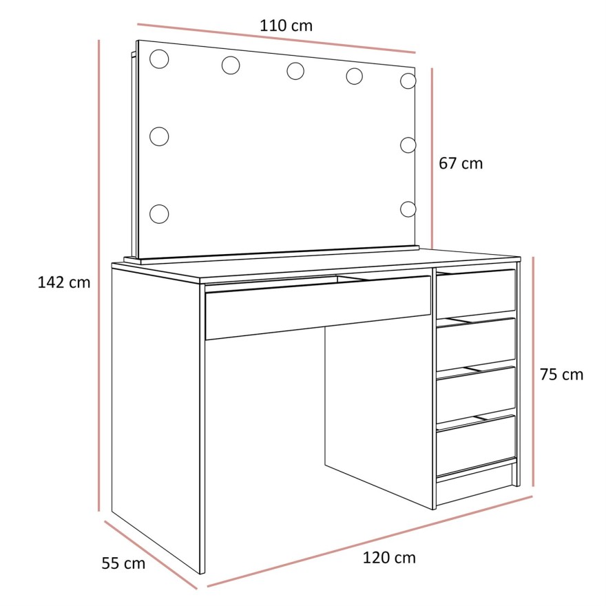 Schminktisch MADA ELITE KASCHMIR mit Spiegel und Beleuchtung