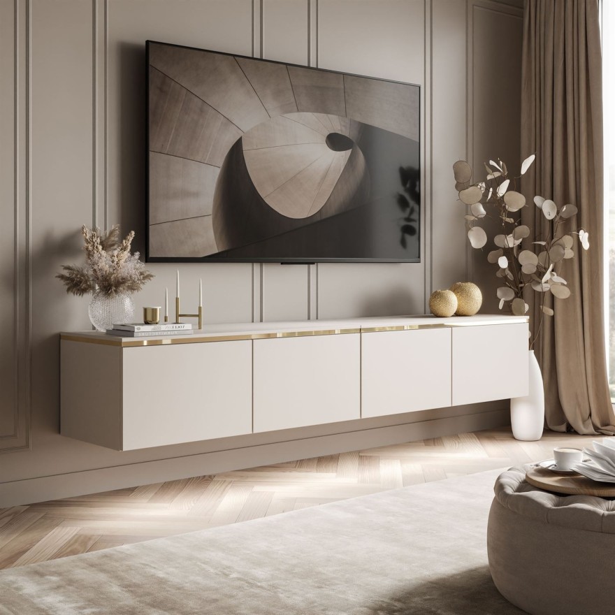 TV-Hängeschrank  CELINE KASCHMIR 200 cm mit LED-Beleuchtung