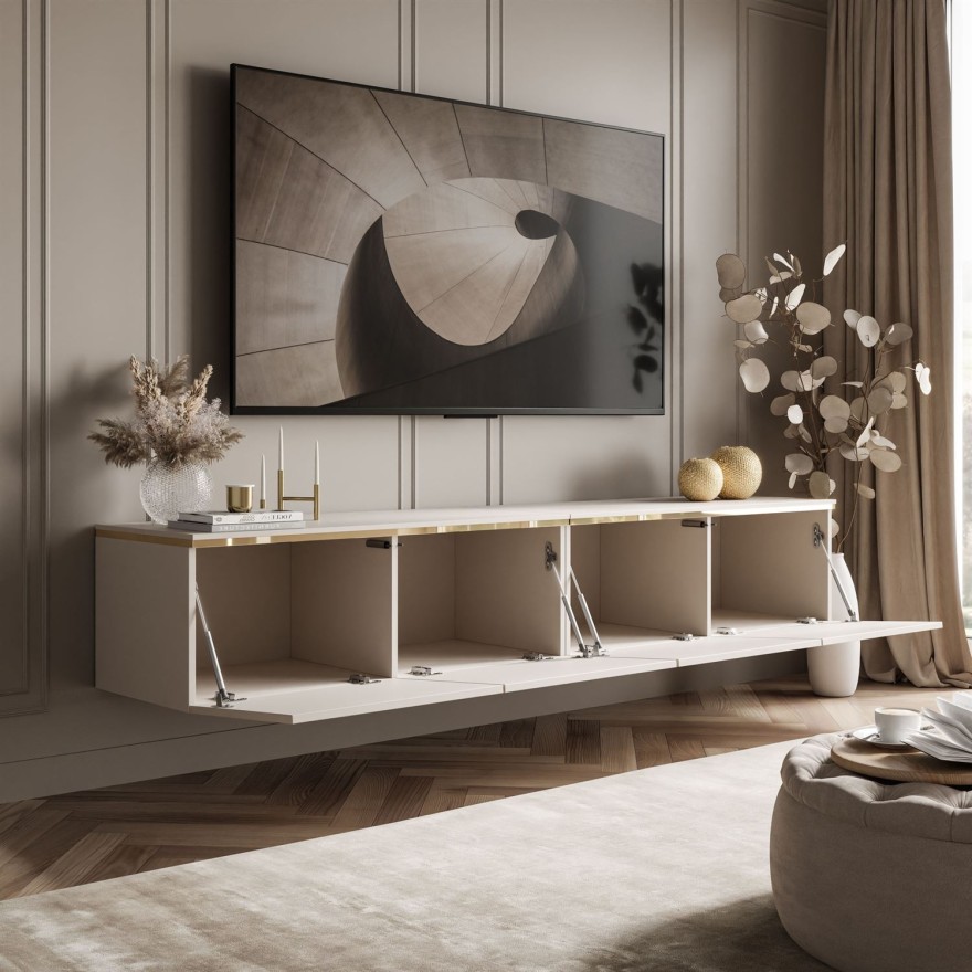 TV-Hängeschrank  CELINE KASCHMIR 200 cm mit LED-Beleuchtung