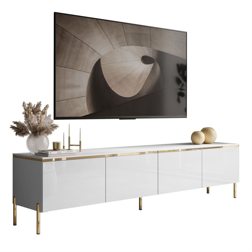 TV-Schrank CELINE GLOSS 200 cm auf goldenen Füßen