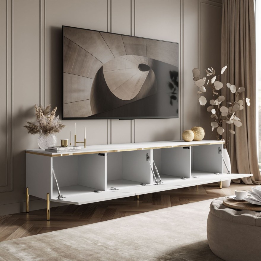 TV-Schrank CELINE GLOSS 200 cm auf goldenen Füßen