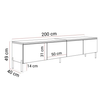 TV-Schrank CELINE GLOSS 200 cm auf goldenen Füßen