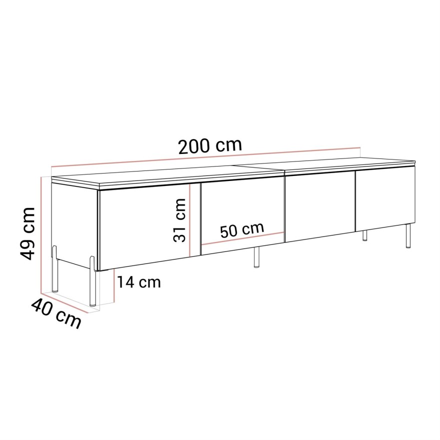 TV-Schrank CELINE GLOSS 200 cm auf goldenen Füßen