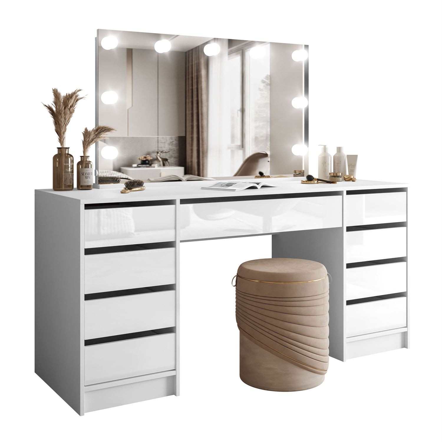 Schminktisch MADA DOUBLE ELITE mit Spiegel und Beleuchtung