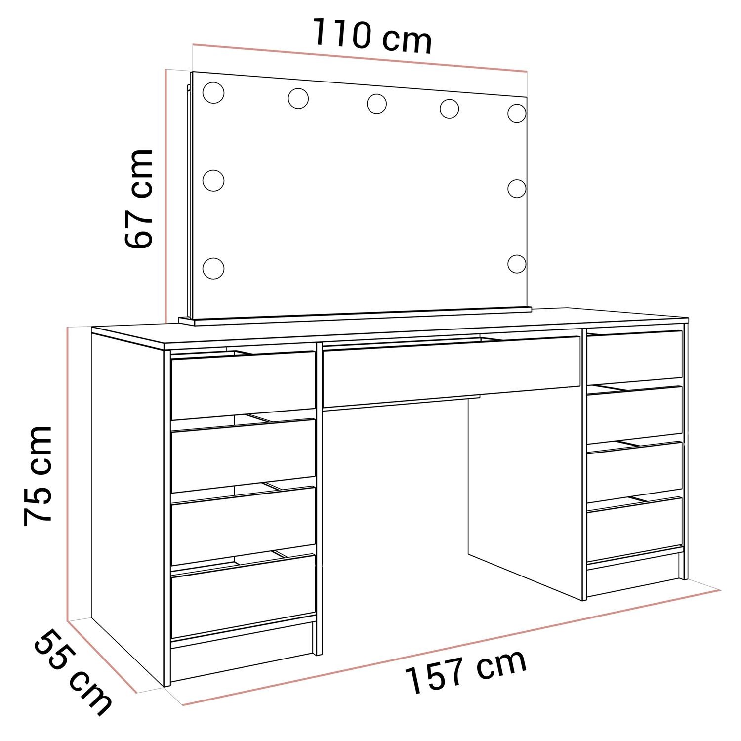 Schminktisch MADA DOUBLE ELITE mit Spiegel und Beleuchtung