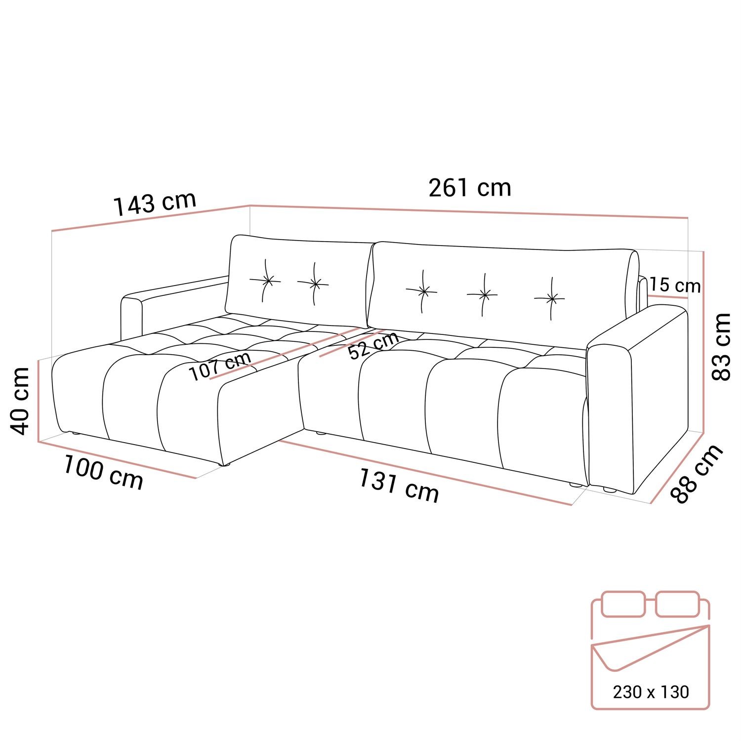 Gepolstertes Ecksofa ASTON mit Schlaffunktion