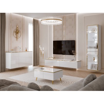 Wohnzimmermöbel-Set AURORA- Weiß hochglanz