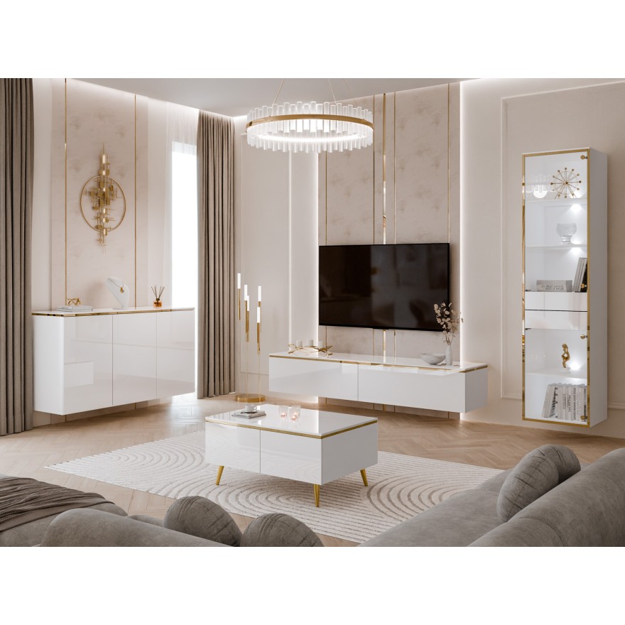 Wohnzimmermöbel-Set AURORA- Weiß hochglanz