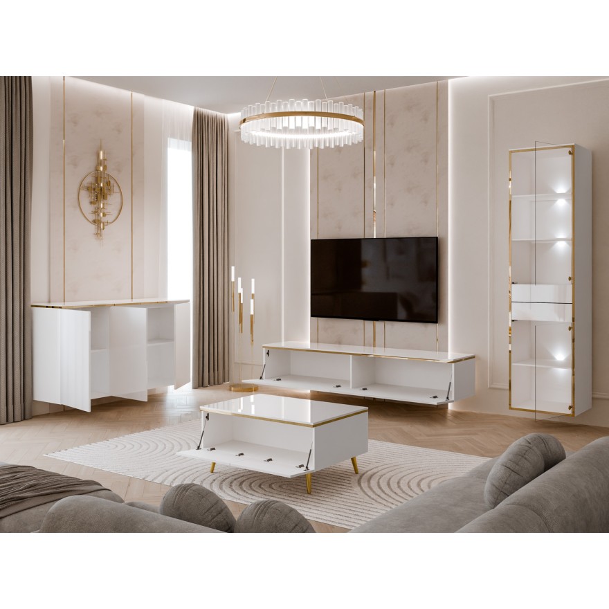 Wohnzimmermöbel-Set AURORA- Weiß hochglanz