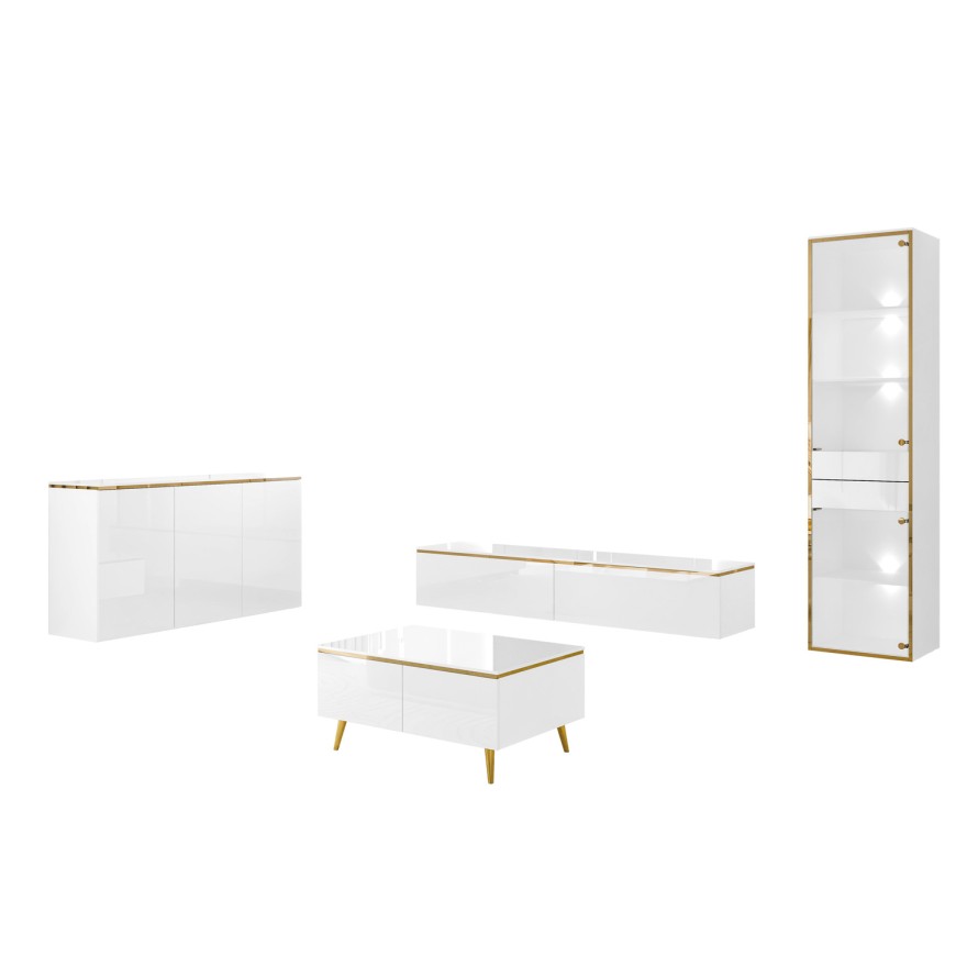 Wohnzimmermöbel-Set AURORA- Weiß hochglanz