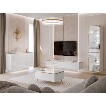 Wohnzimmermöbel-Set AURORA- Weiß hochglanz