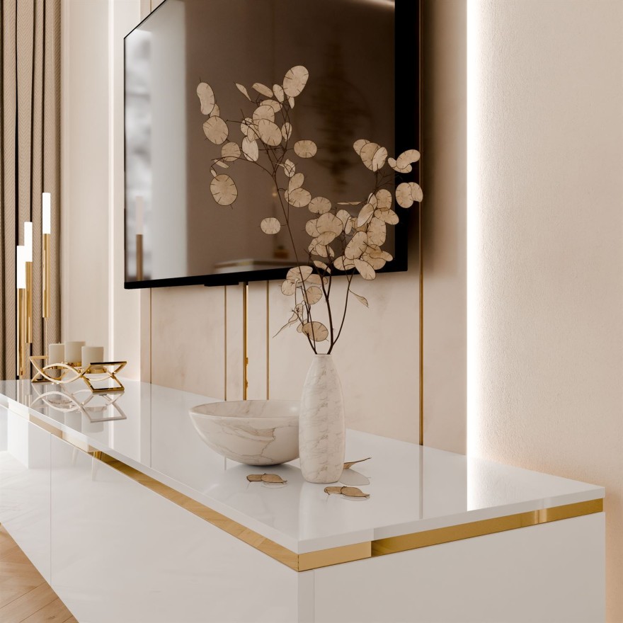 Wohnzimmermöbel-Set AURORA- Weiß hochglanz