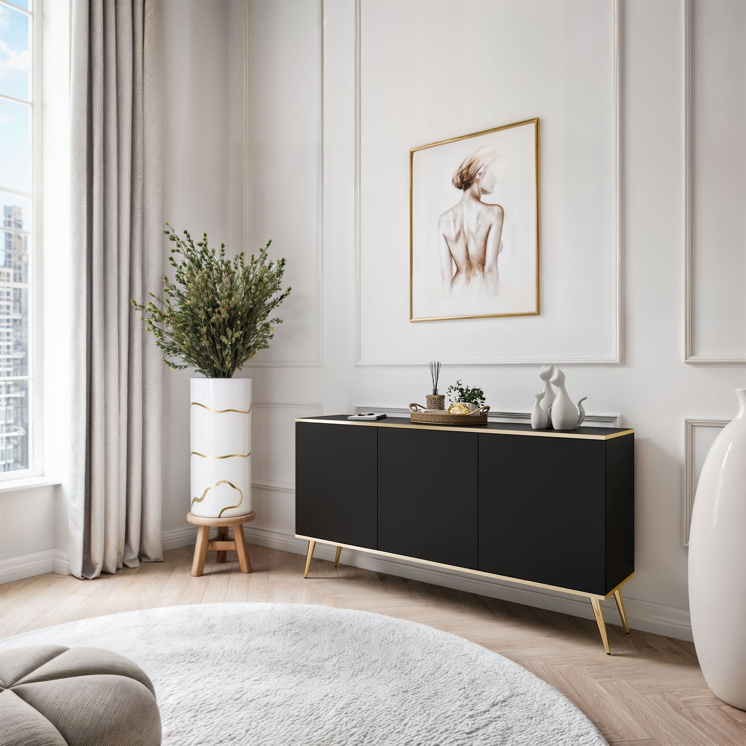 Dreitürige Kommode auf goldenen Beinen OXFORD K160