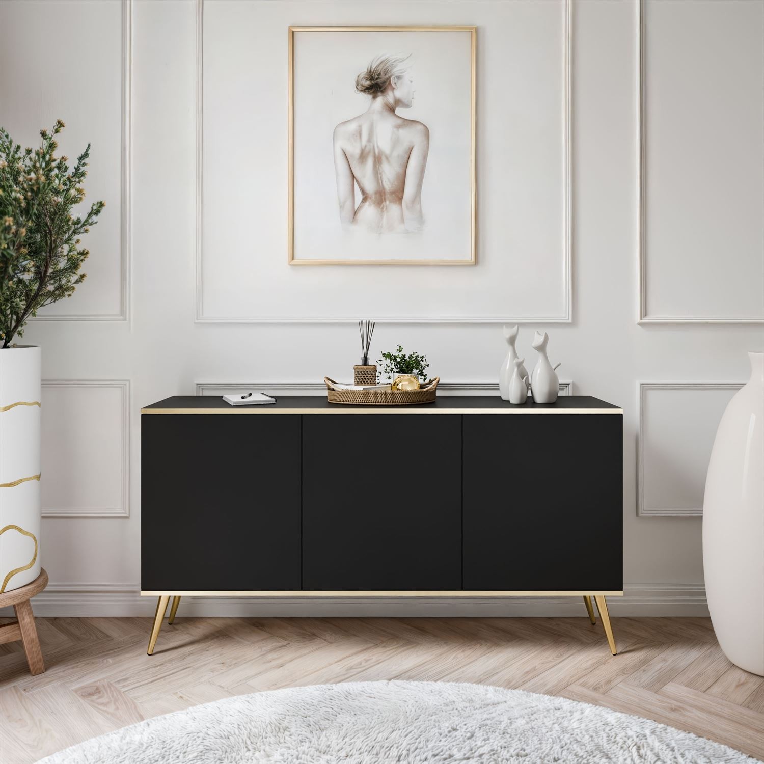 Dreitürige Kommode auf goldenen Beinen OXFORD K160