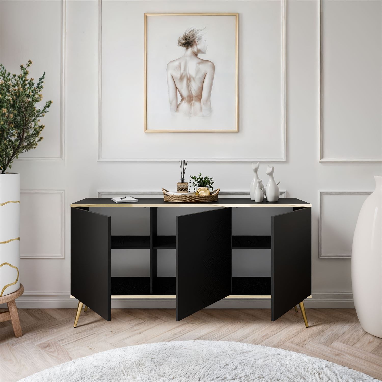 Dreitürige Kommode auf goldenen Beinen OXFORD K160